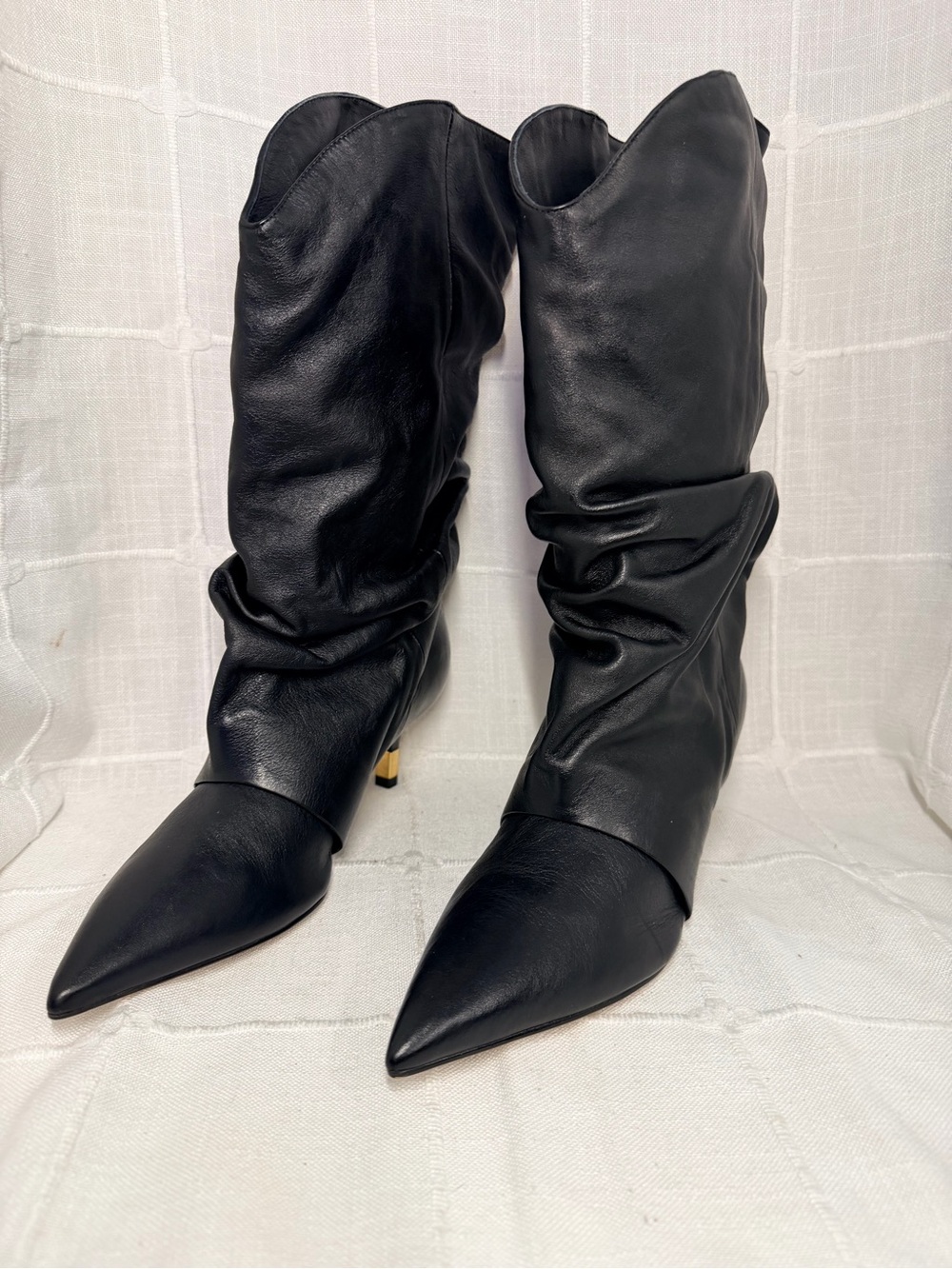 Arezzo Sabrina Black Leather Slouch Boots Size 8 NIB